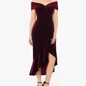Xscape Off-The-Shoulder Velvet Midi Dress New NWT